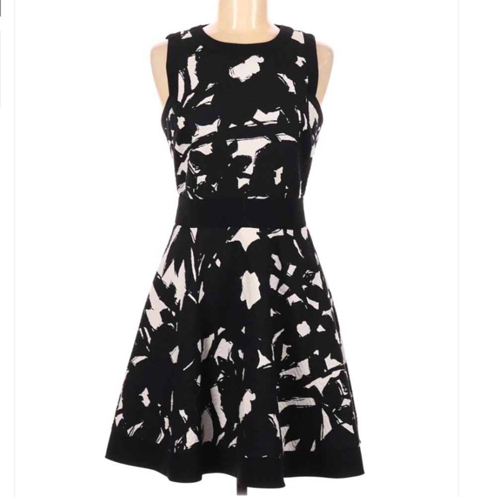 Banana Republic Black White Print Fit Flare Dress